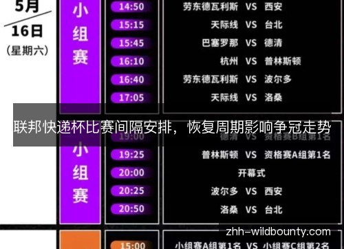 联邦快递杯比赛间隔安排，恢复周期影响争冠走势